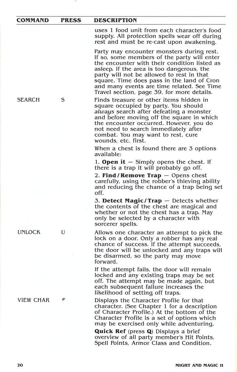 Might and Magic II manual page 20