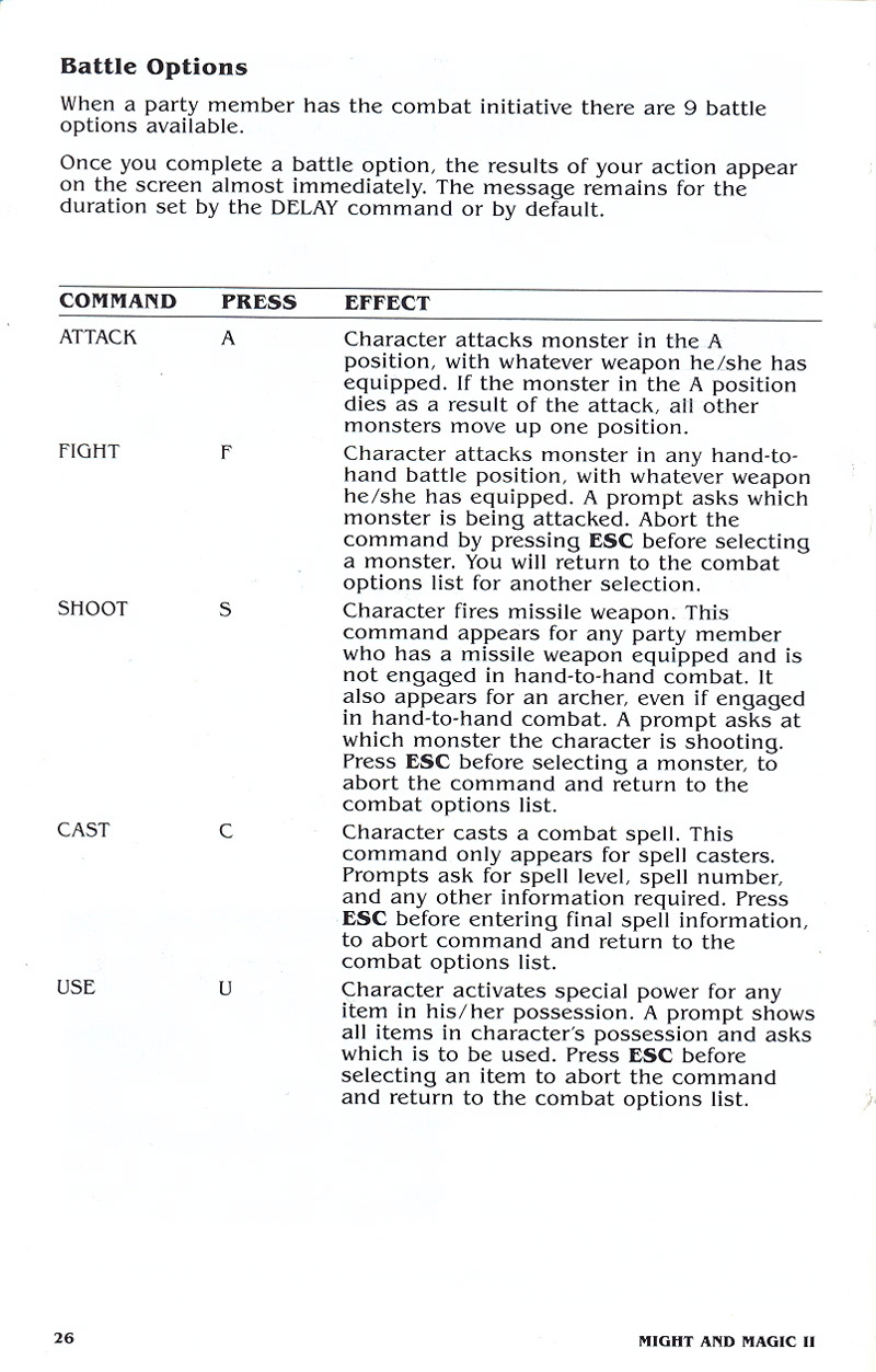 Might and Magic II manual page 26