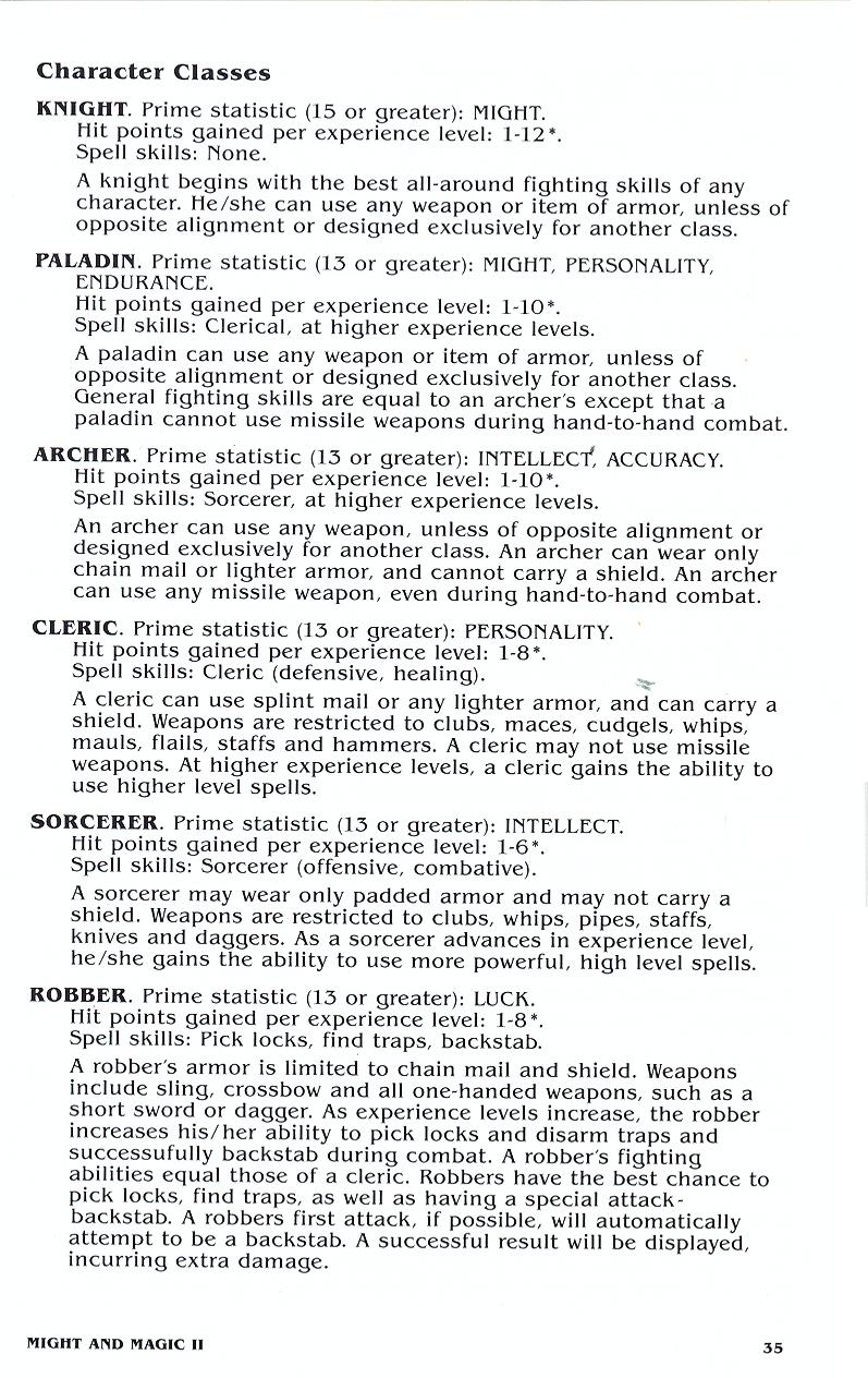 Might and Magic II manual page 35