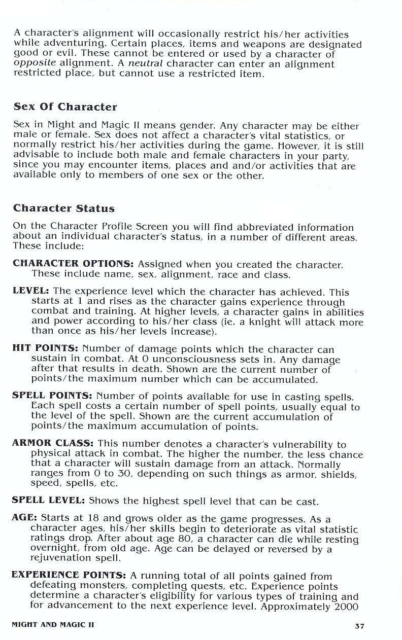 Might and Magic II manual page 37