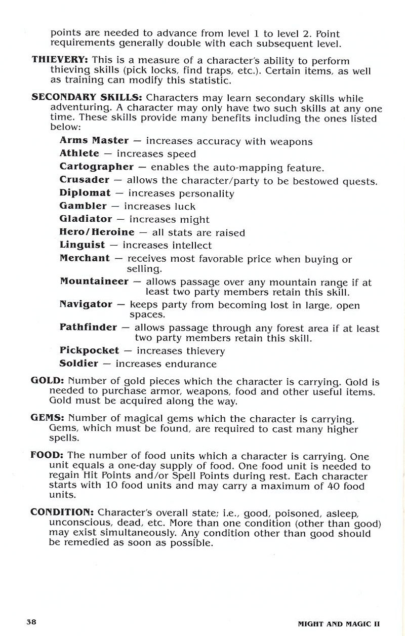 Might and Magic II manual page 38