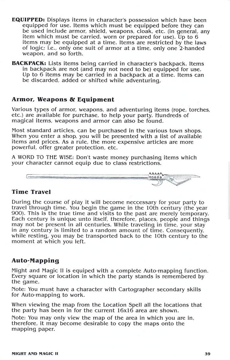 Might and Magic II manual page 39