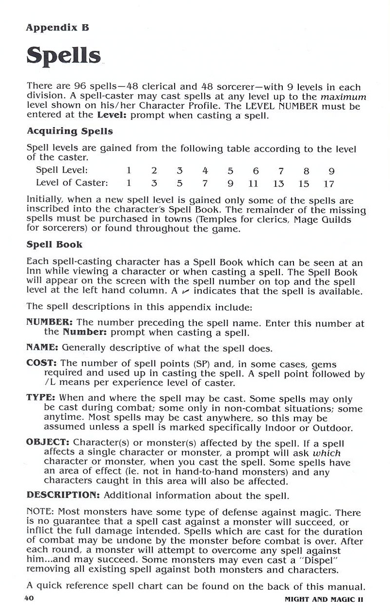 Might and Magic II manual page 40