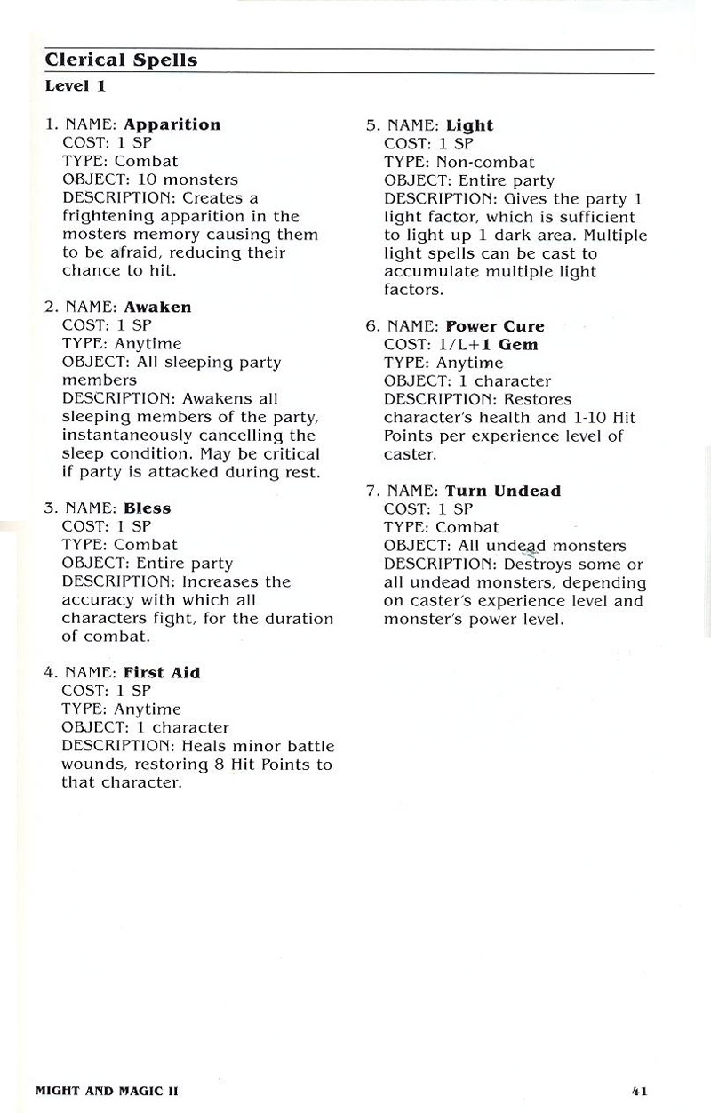 Might and Magic II manual page 41