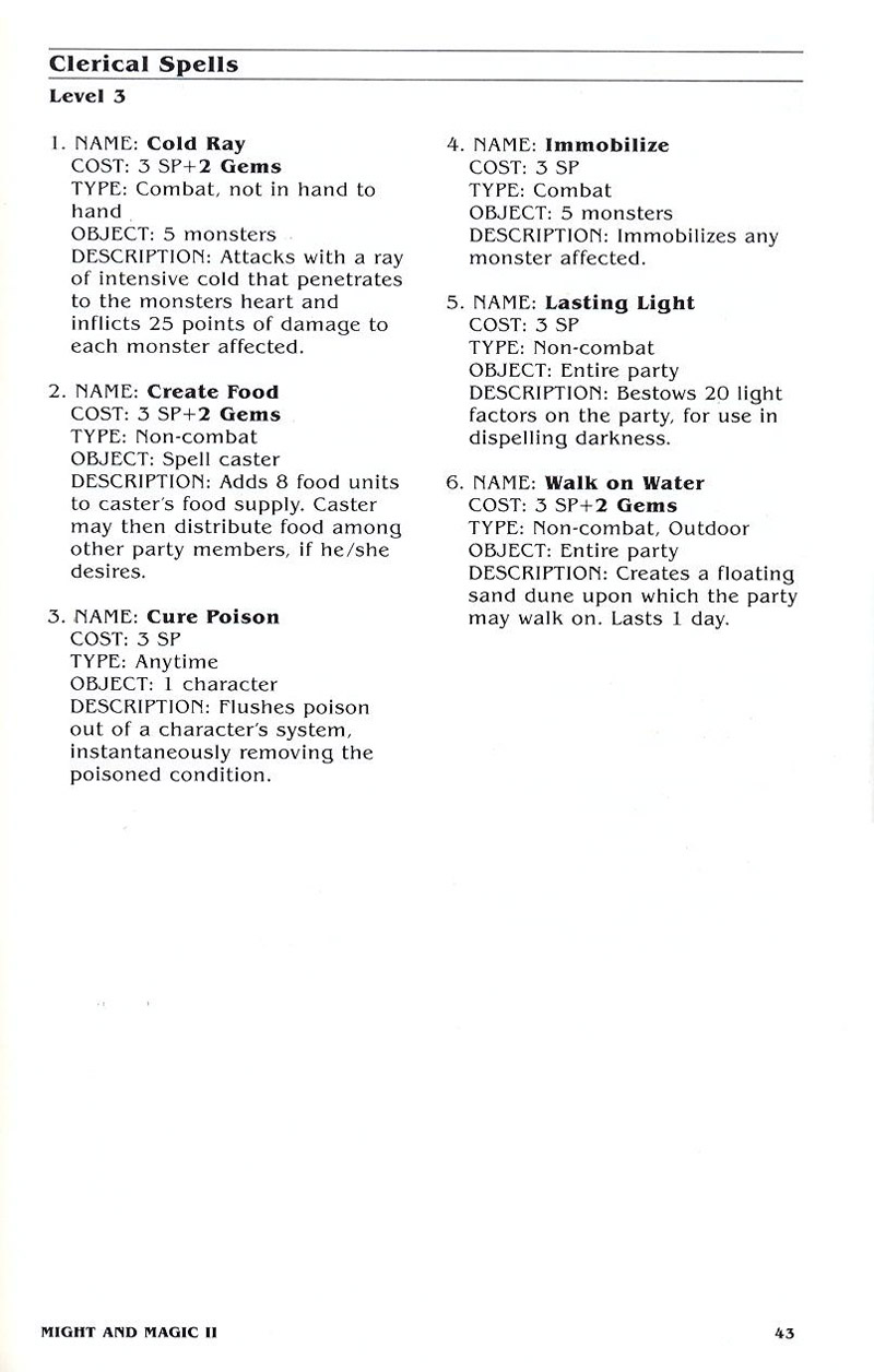 Might and Magic II manual page 43