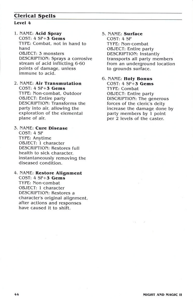 Might and Magic II manual page 44