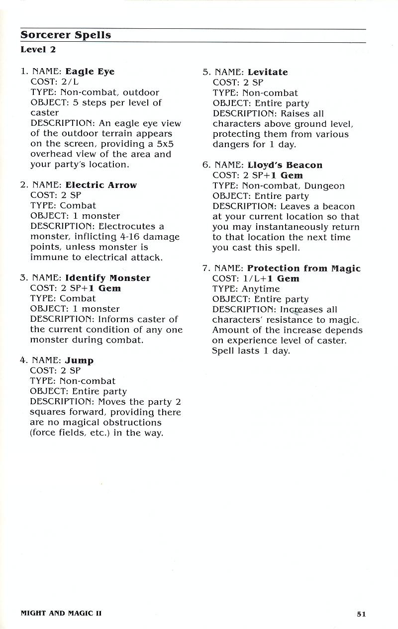 Might and Magic II manual page 51