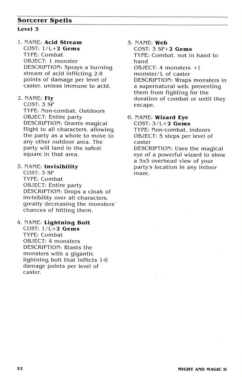 Might and Magic II manual page 52