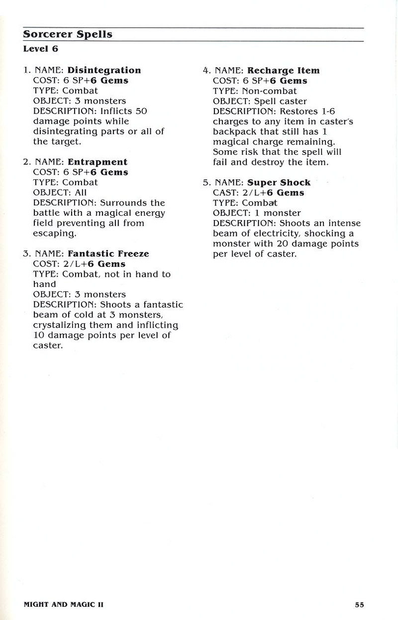 Might and Magic II manual page 55