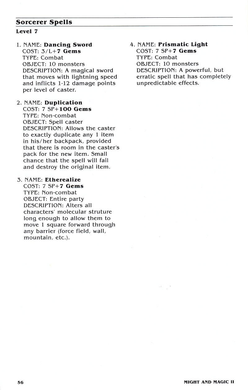 Might and Magic II manual page 56