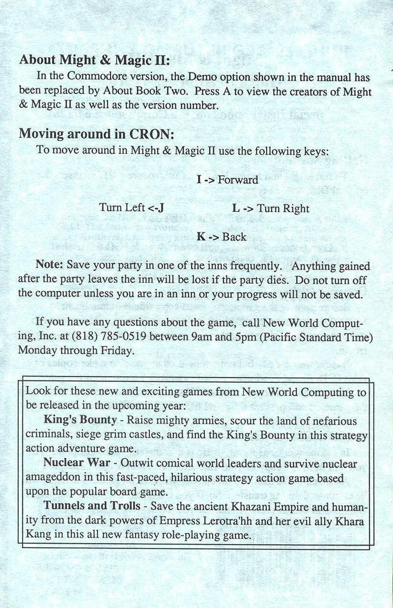 Might and Magic II instructions back