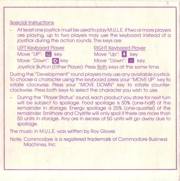 M.U.L.E. Command Summary 2 