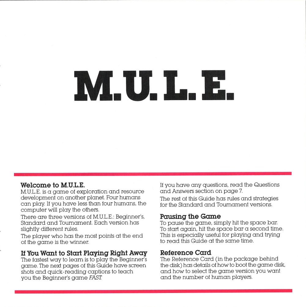 M.U.L.E. Manual Page 1 