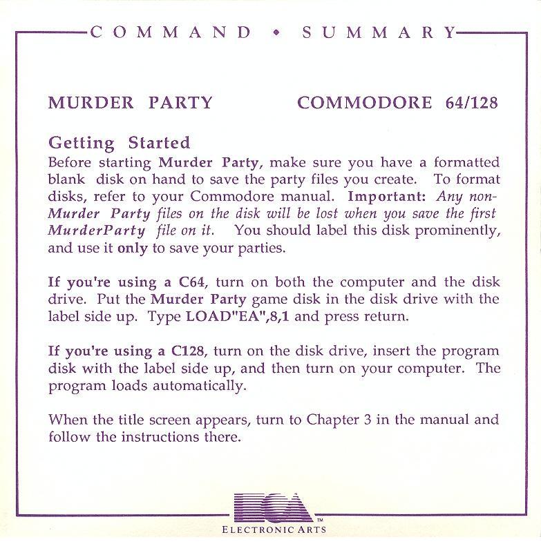 Make Your Own Murder Party command summary page 1