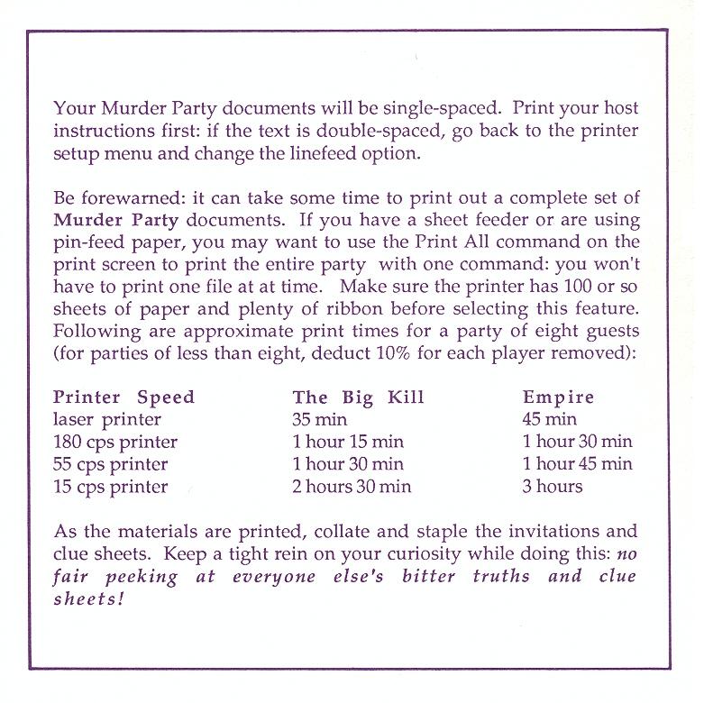 Make Your Own Murder Party command summary page 3