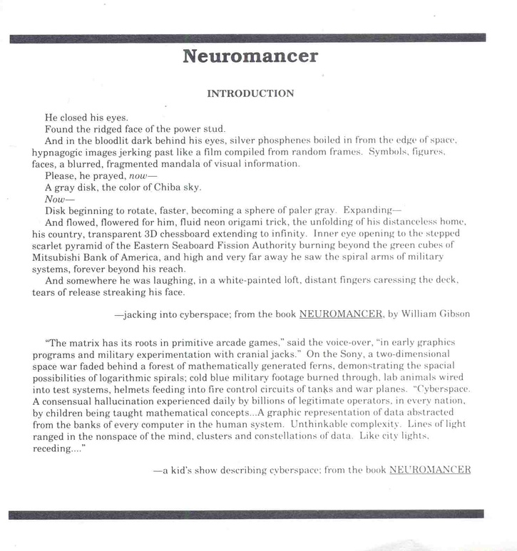 Neuromancer manual page 1