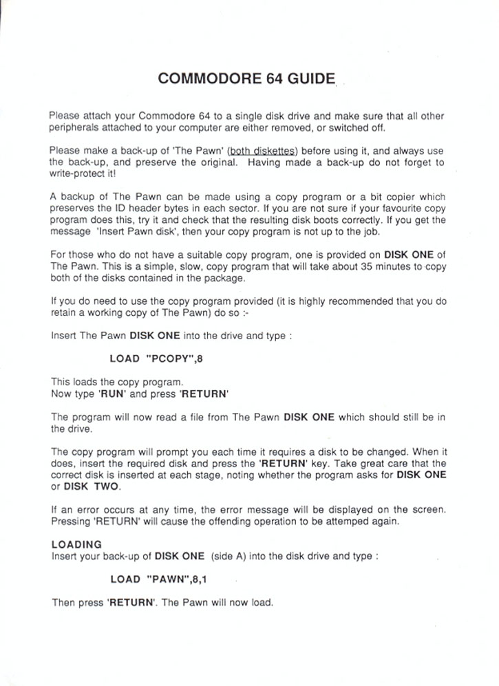 The Pawn Commodore 64 guide page 2