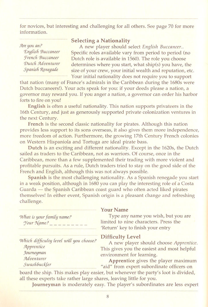 Pirates! manual page 8