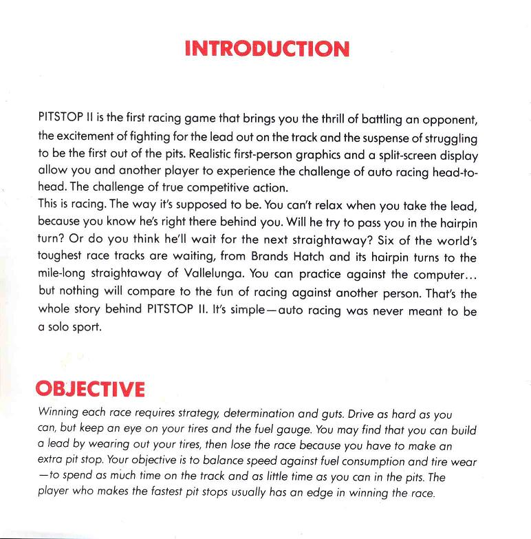 PITSTOP II Manual Page 1 