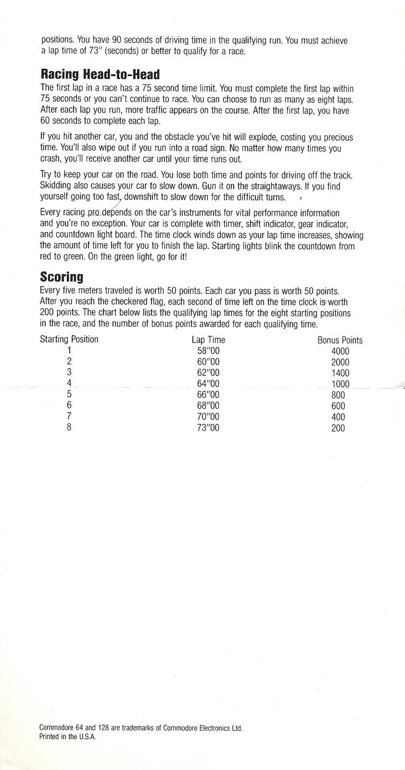 Pole Position C64 manual pages 4-5