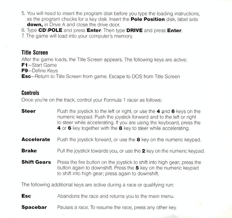 Pole Position IBM manual page 3