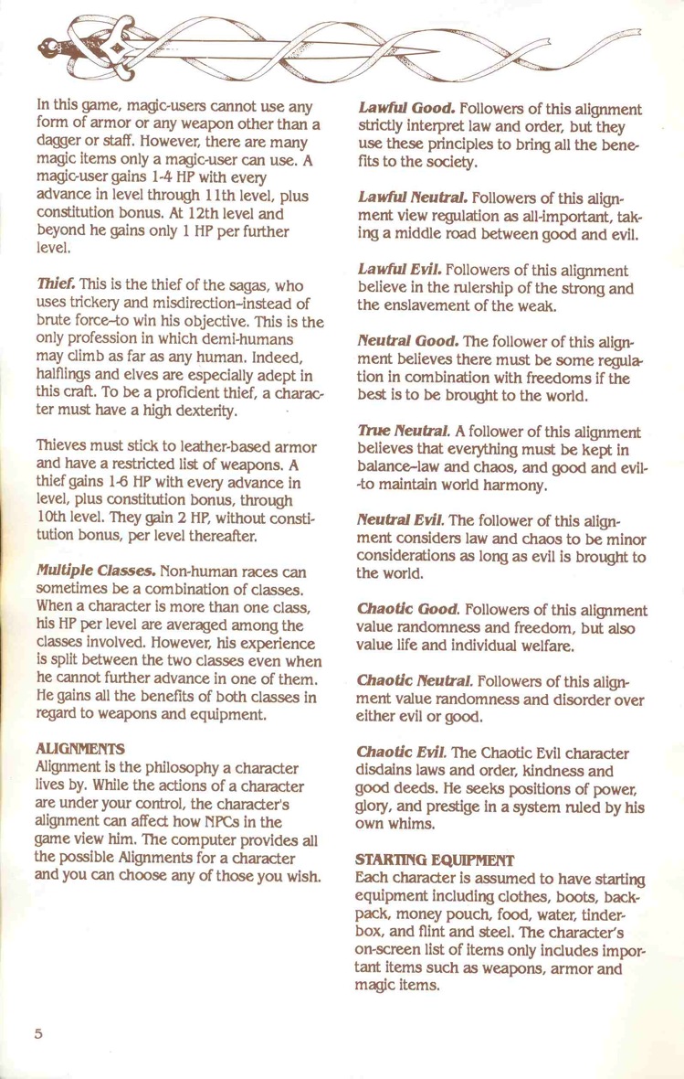 Pool of Radiance Manual Page 5 