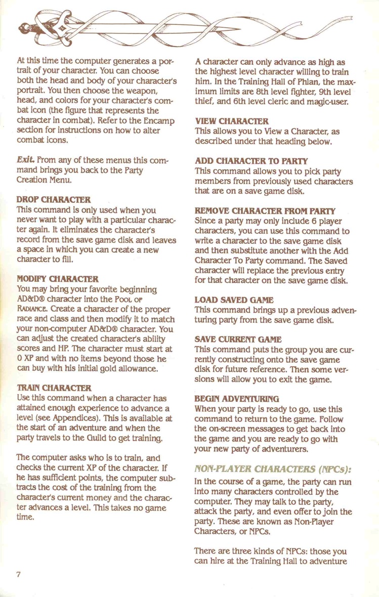 Pool of Radiance Manual Page 7 