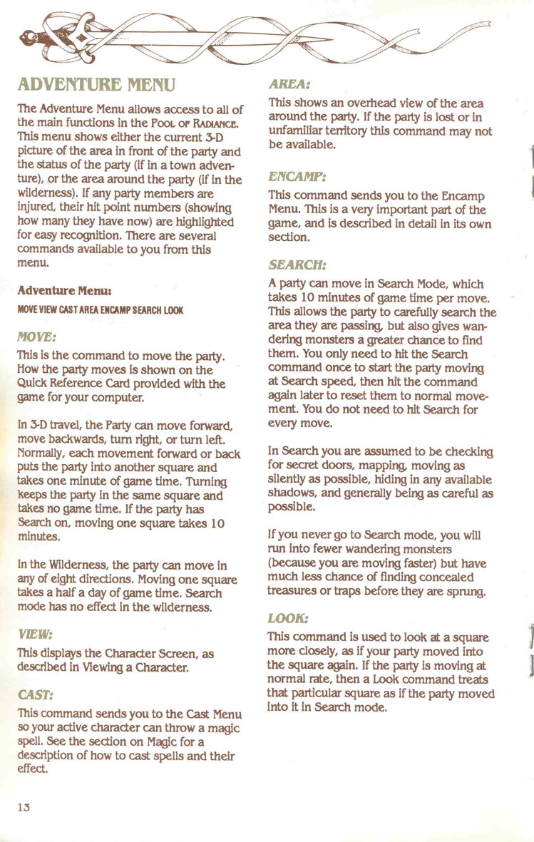 Pool of Radiance Manual Page 13 