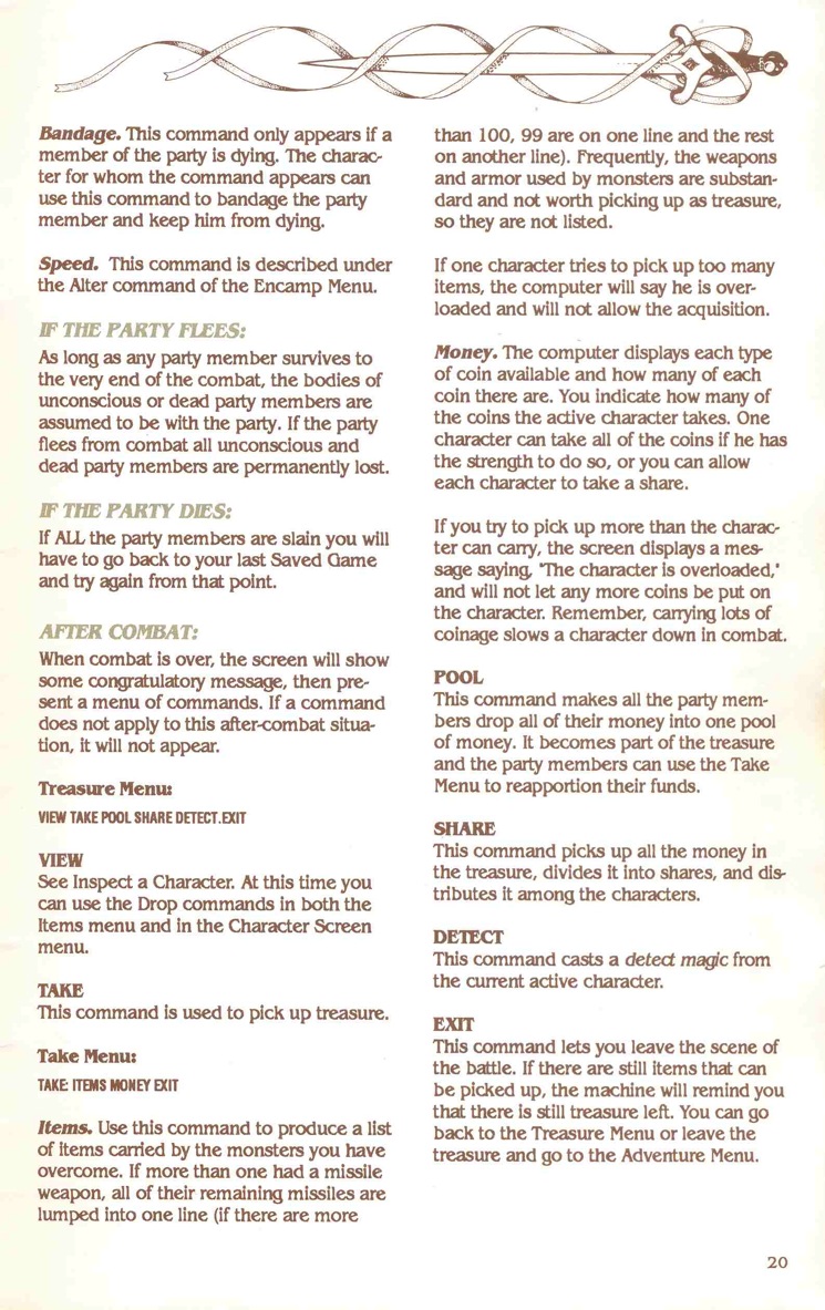 Pool of Radiance Manual Page 20 