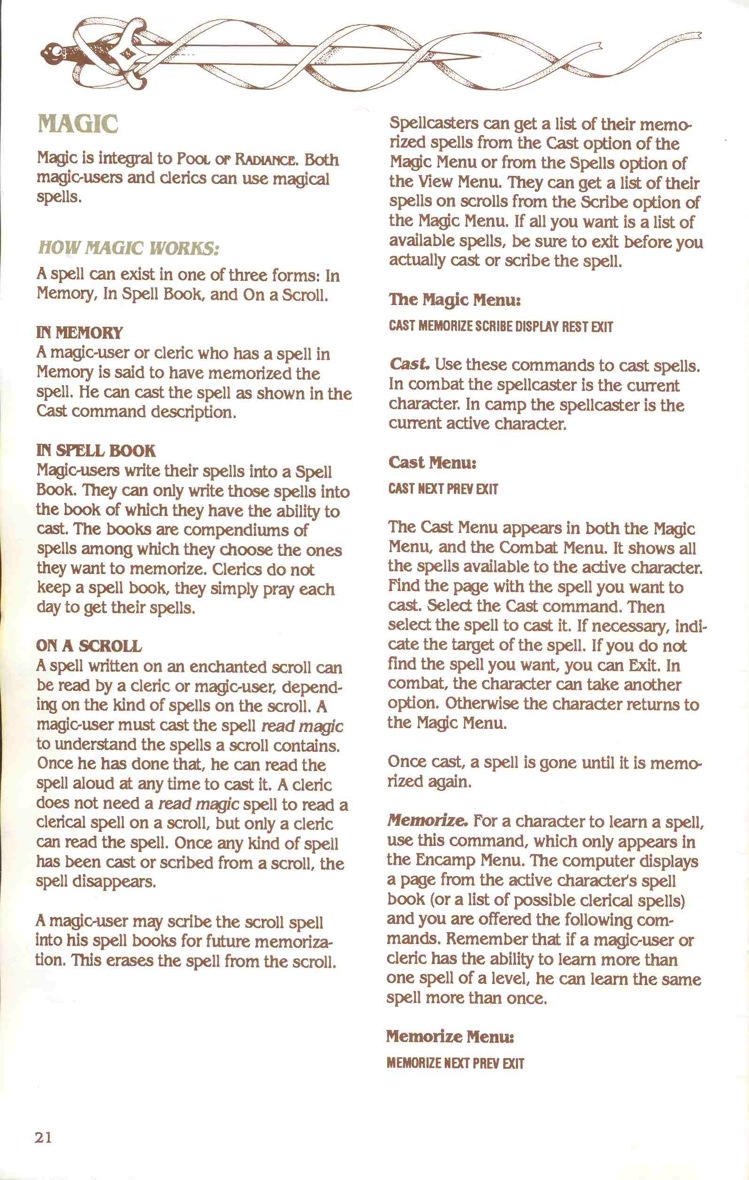 Pool of Radiance Manual Page 21 