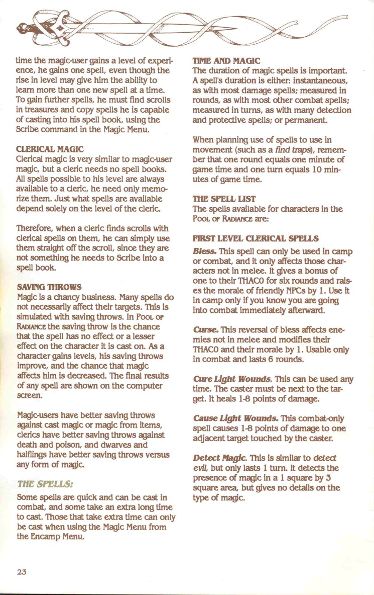Pool of Radiance Manual Page 23 