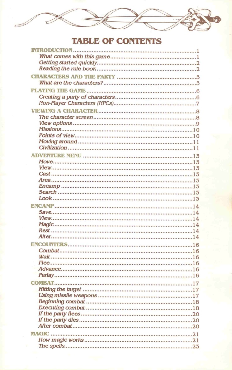 Pool of Radiance Manual Page ii 