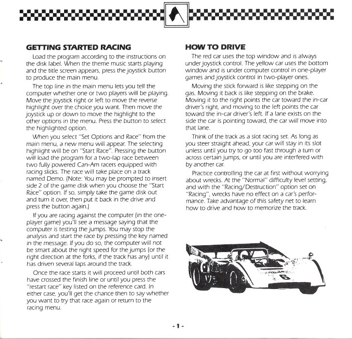 Racing Destruction Set Manual Page 1 