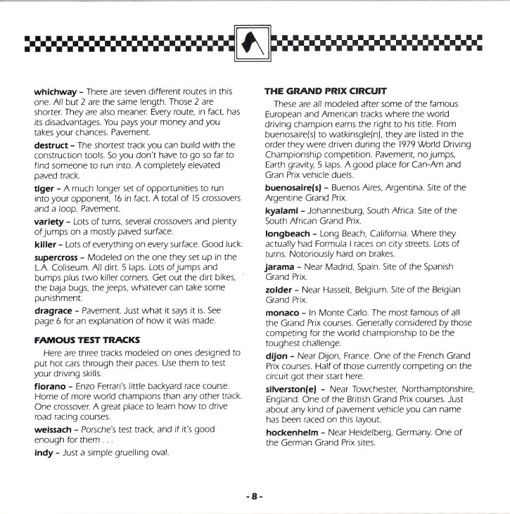 Racing Destruction Set Manual Page 8 