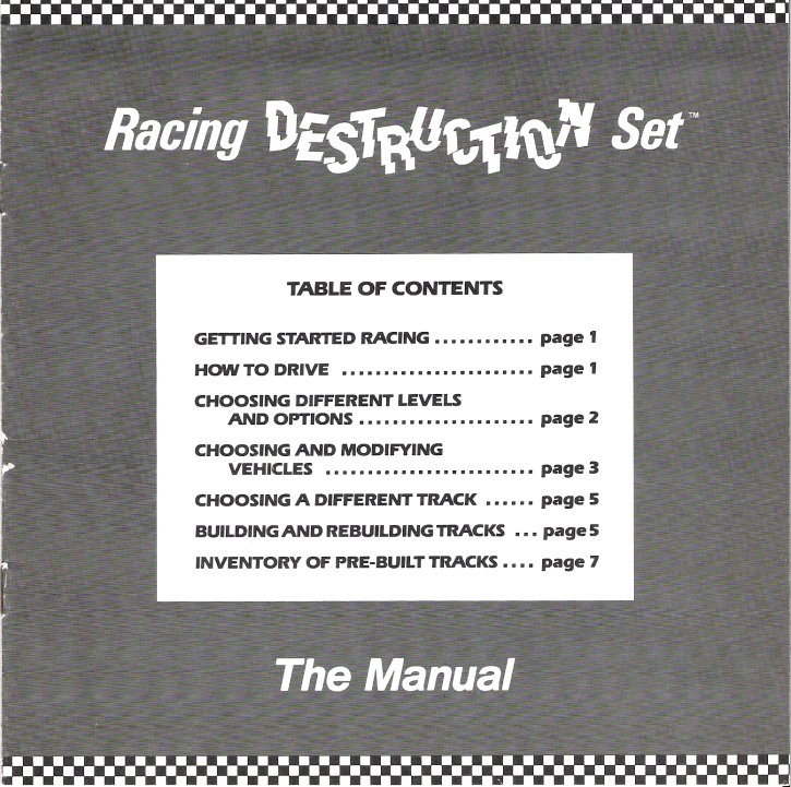 Racing Destruction Set Manual Front Cover 