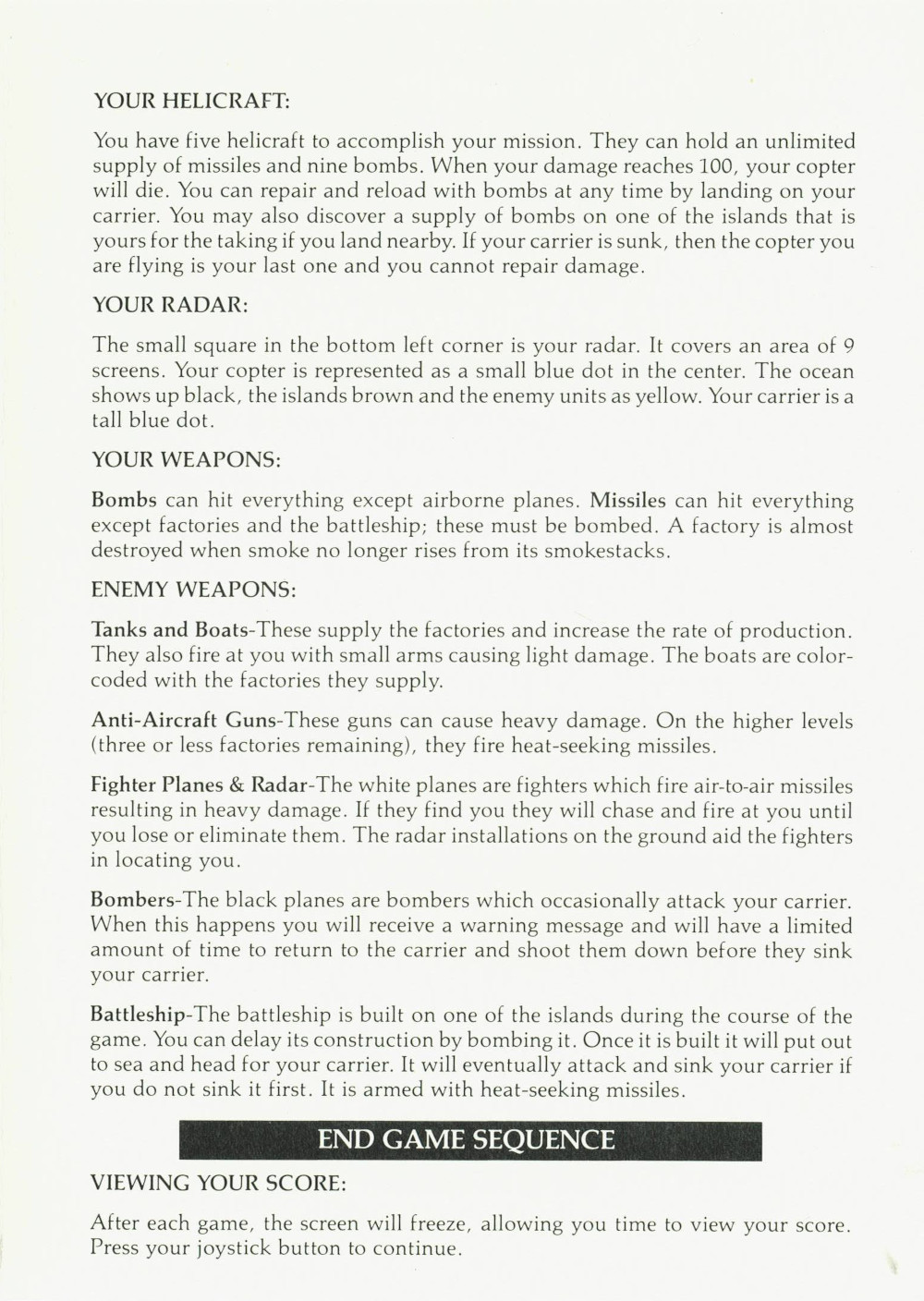 Raid On Bungeling Bay manual page 3