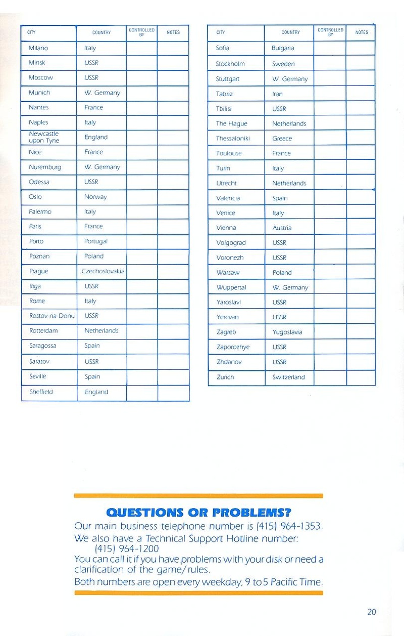 Roadwar Europa manual page 20