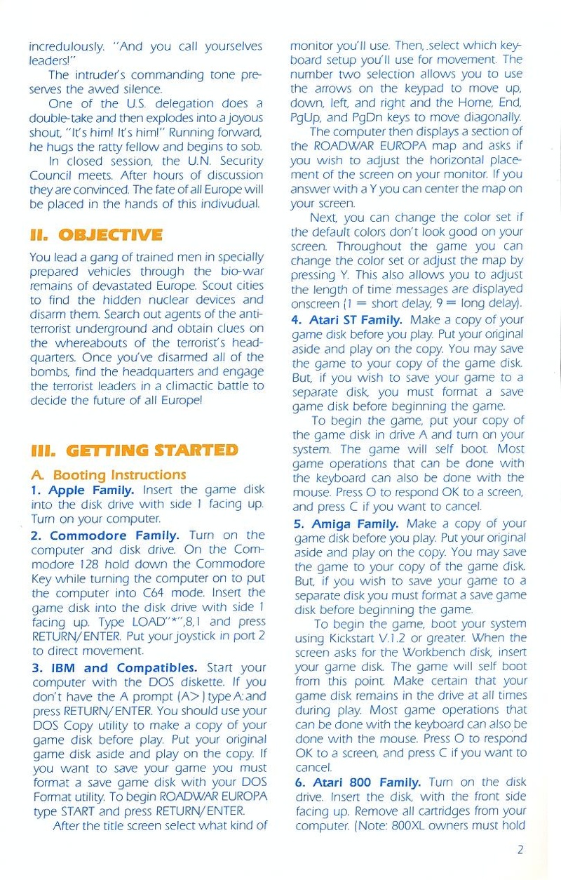 Roadwar Europa manual page 2