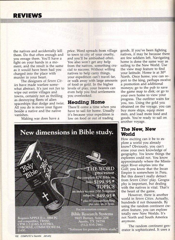 The Seven Cities of Gold COMPUTE!'s Gazette Review: January 1985 Page 3 