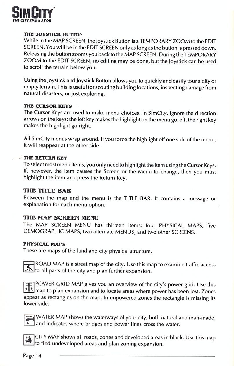 SimCity manual page 14