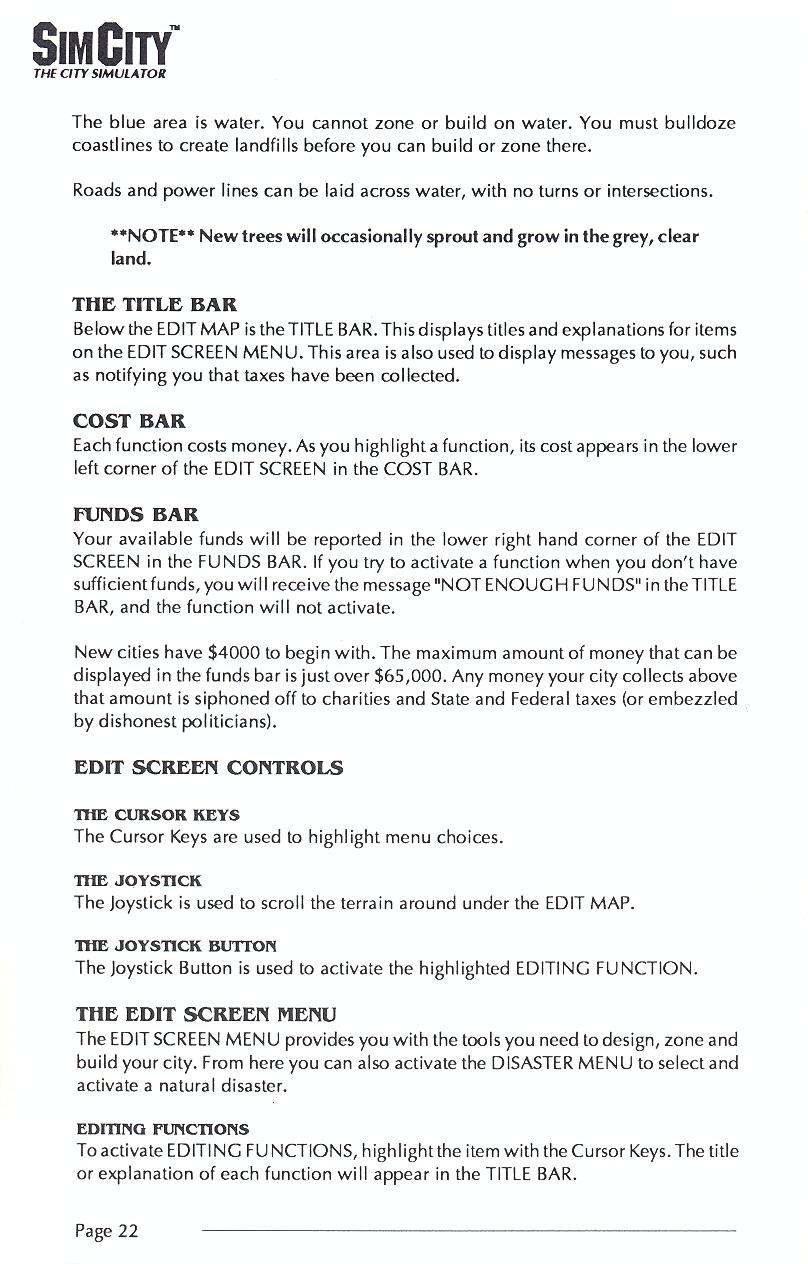 SimCity manual page 22