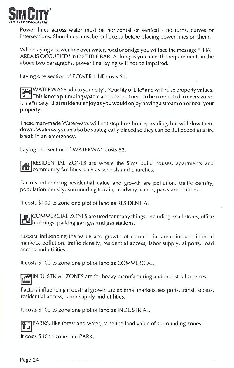 SimCity manual page 24