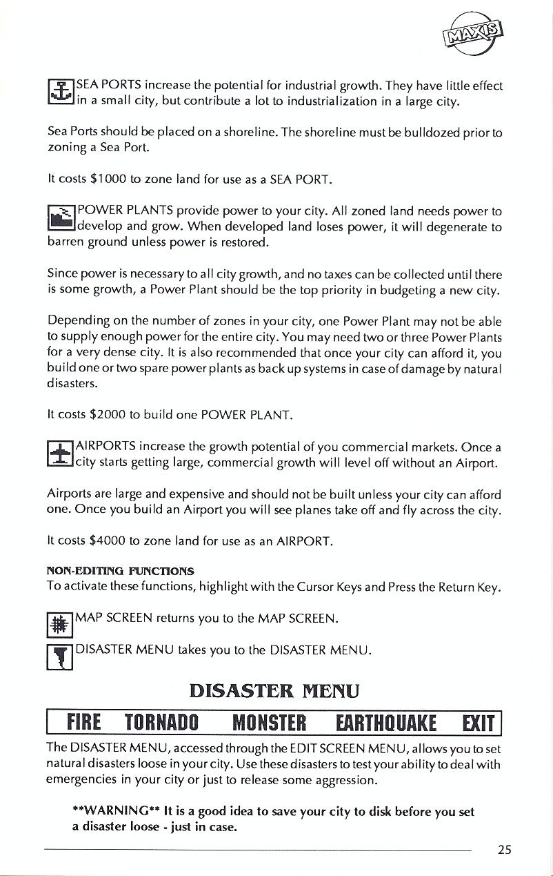 SimCity manual page 25