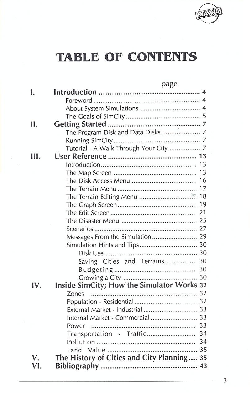 SimCity manual page 3