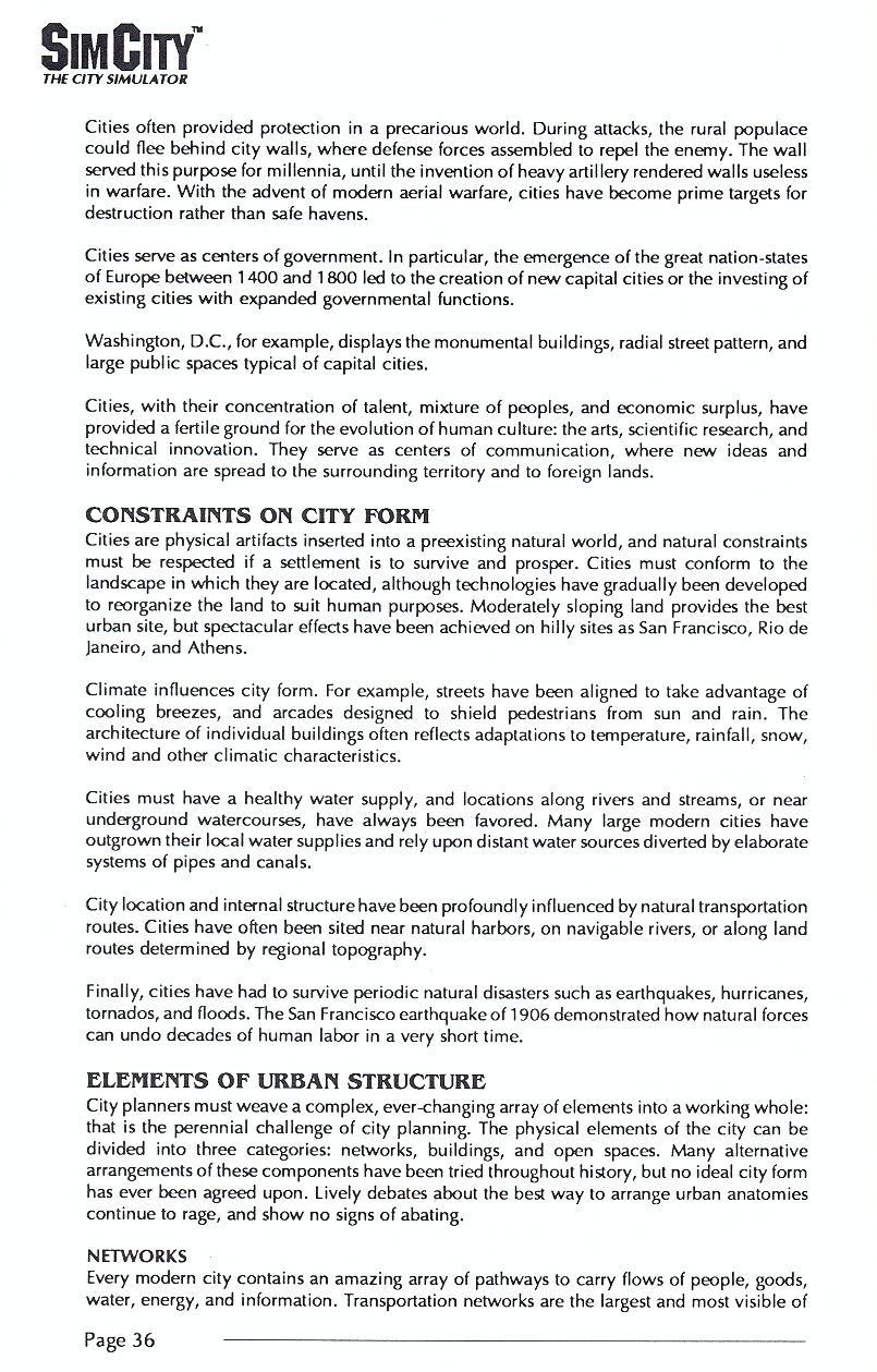 SimCity manual page 36