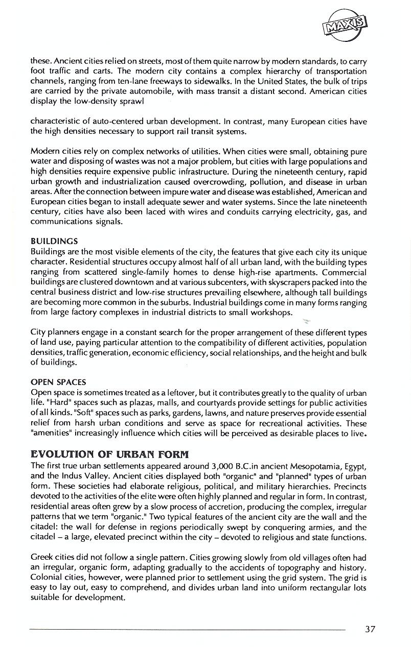 SimCity manual page 37