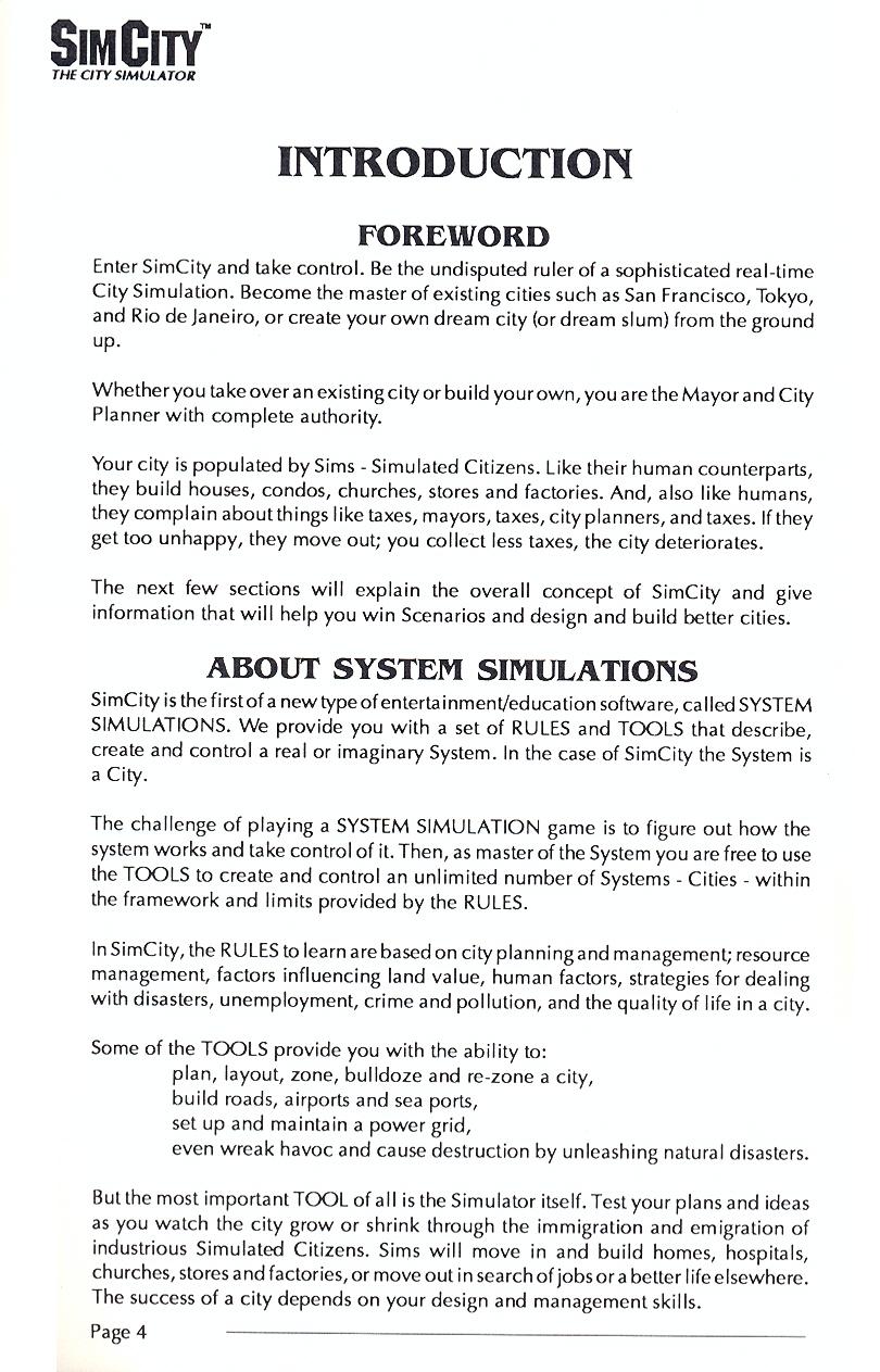 SimCity manual page 4
