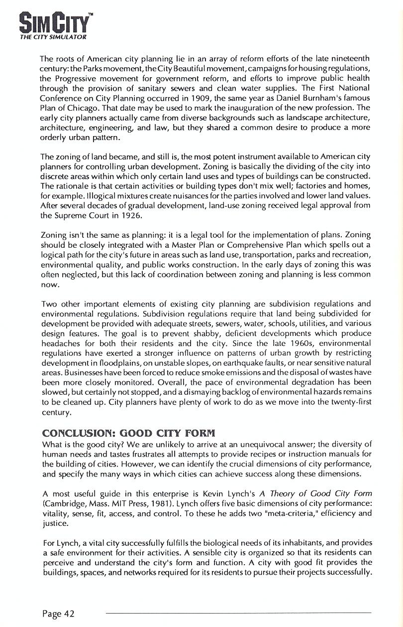 SimCity manual page 42