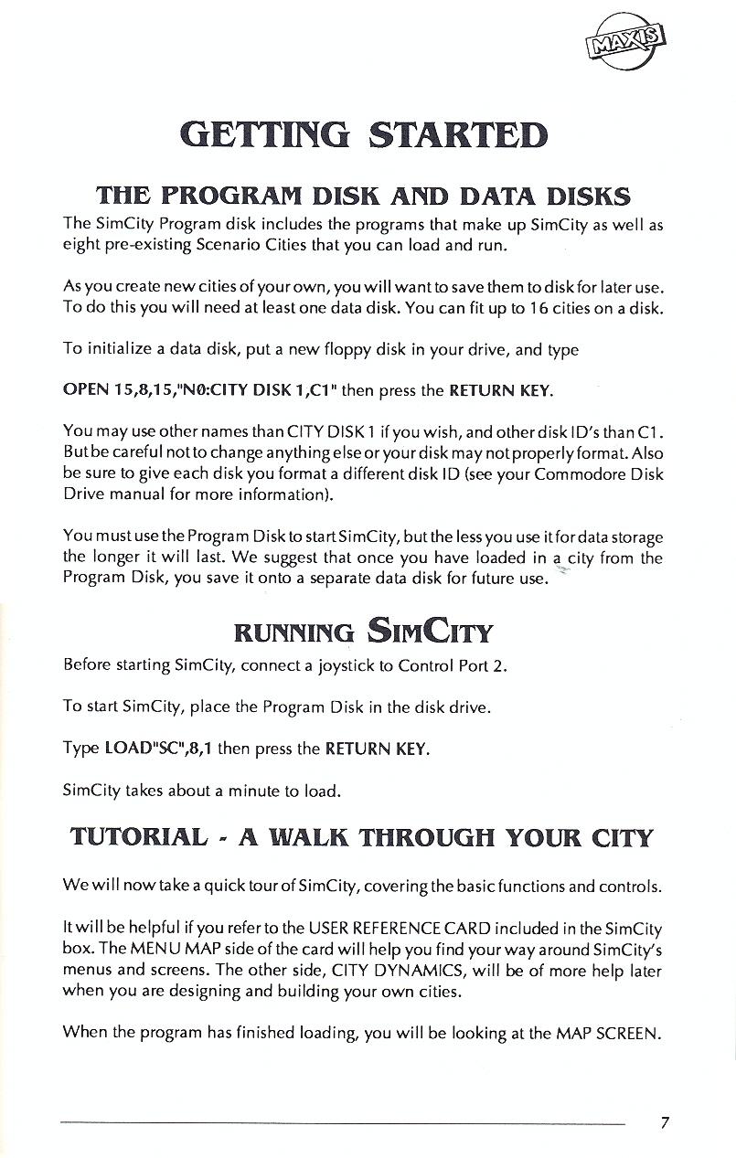 SimCity manual page 7