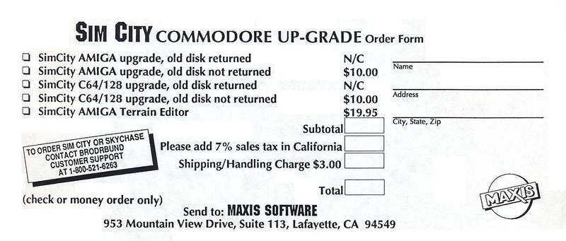 SimCity upgrade order form